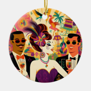 Mid Century Futuristic Mardi Gras Cocktail Party Ceramic Ornament