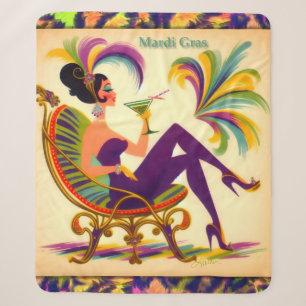 Mid Century Futuristic Mardi Gras Martini Woman Sherpa Blanket