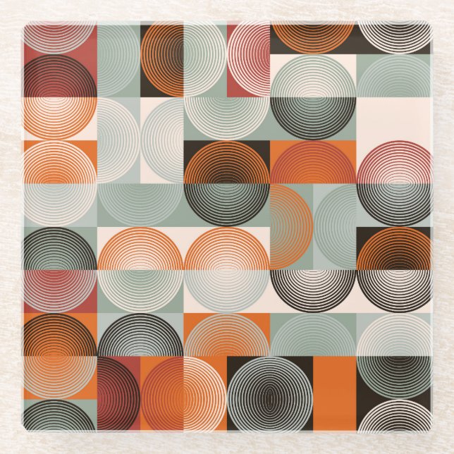Mid-century geometric, abstract colourful pattern. glass coaster (Front)