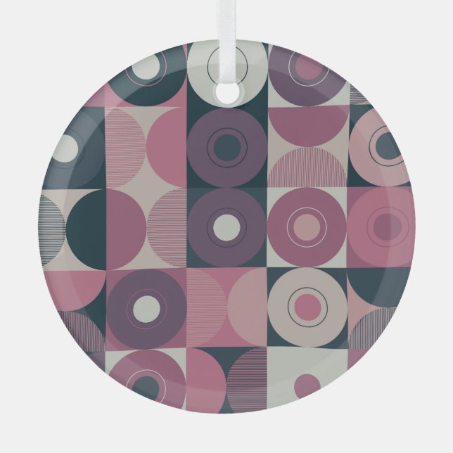 Mid-century geometric: abstract colourful pattern glass ornament (Front)