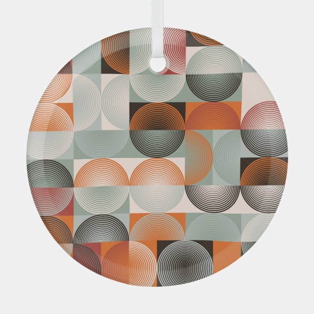 Mid-century geometric, abstract colourful pattern. glass ornament (Front)