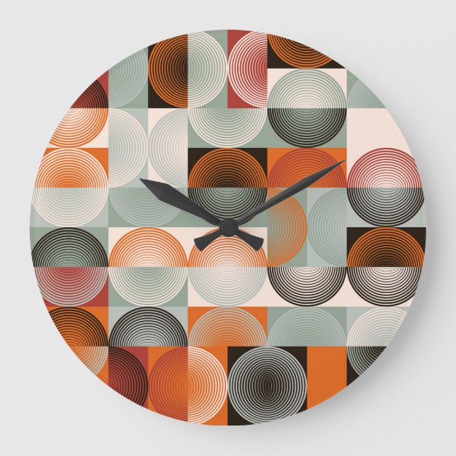 Mid-century geometric, abstract colourful pattern. large clock (Front)