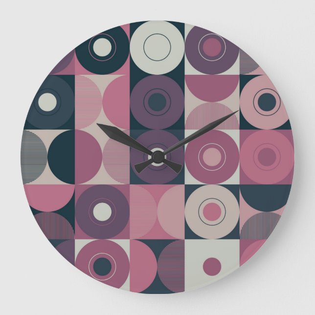 Mid-century geometric: abstract colourful pattern large clock (Front)