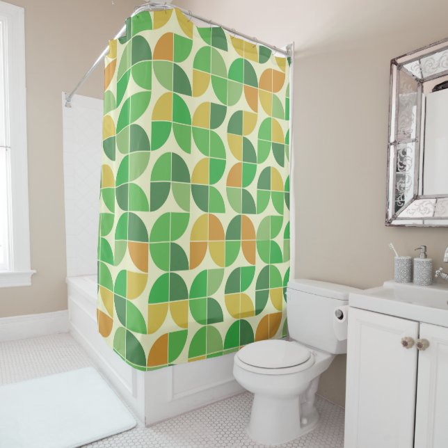 Mid Century Geometric Abstract Green and Orange  (In Situ)