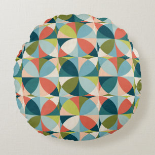 Mid-Century Geometric, Abstract Seamless Design. Round Pillow