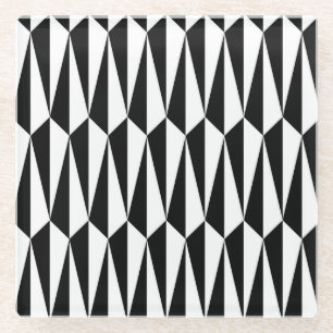 Mid-Century geometric, black and white Glass Coaster