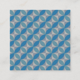 Mid century geometric Blue Circles on Grey Squares Square Business Card