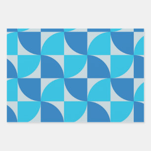 Mid century Geometric Blue Shapes Pattern Wrapping Paper Sheet