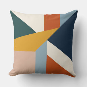 Mid Century Geometric Burst Teal Orange Navy Throw Pillow