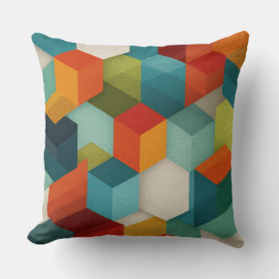 Mid-Century Geometric Cube Throw Pillow