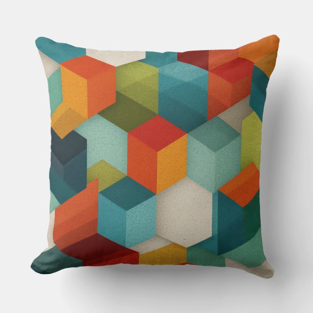 Mid-Century Geometric Cube Throw Pillow (Front)