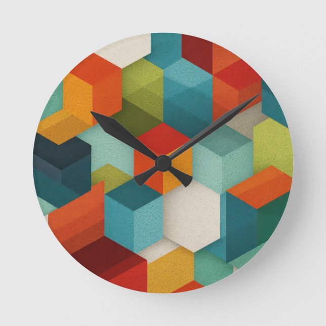 Mid-Century Geometric Cube Wall Clock (Front)
