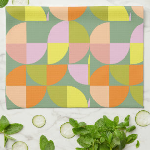 Mid Century Geometric Design Green Yellow Pink Pur Kitchen Towel