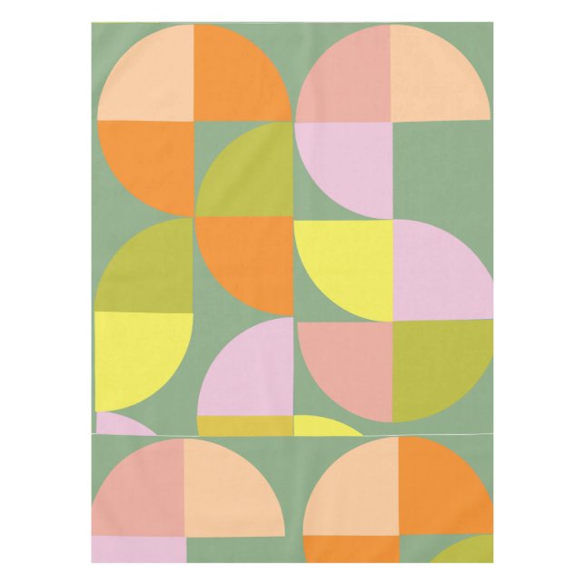 Mid Century Geometric Design Green Yellow Pink Tablecloth (Front)