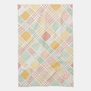 Mid-Century Geometric Design with Dots and Lines Kitchen Towel