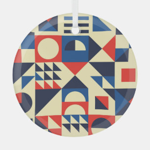 Mid-Century Geometric: Funky Retro Pattern. Glass Ornament
