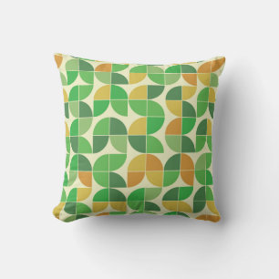 Mid Century Geometric Green Orange Pattern Yellow  Throw Pillow