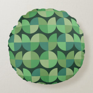 Mid Century Geometric Green Teal Pattern Round Pillow