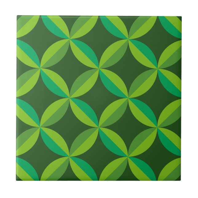 Mid Century Geometric Lime Mint Green Circles  Tile (Front)