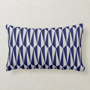 Mid-Century geometric, navy blue and grey Lumbar Pillow