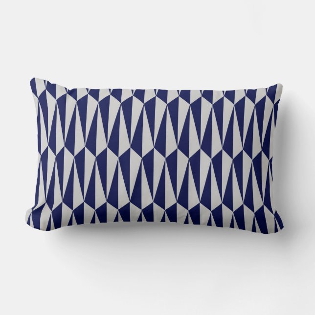 Mid-Century geometric, navy blue and grey Lumbar Pillow (Front)