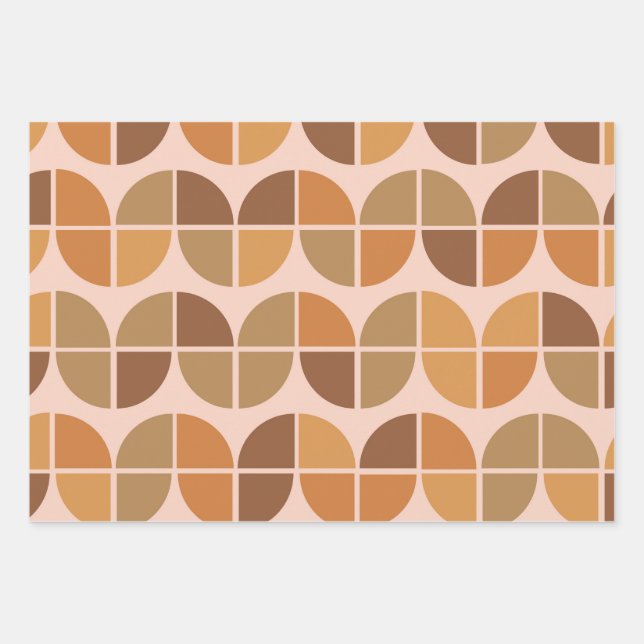  Mid Century Geometric  Orange Brown Pattern Wrapping Paper Sheet (Front 2)