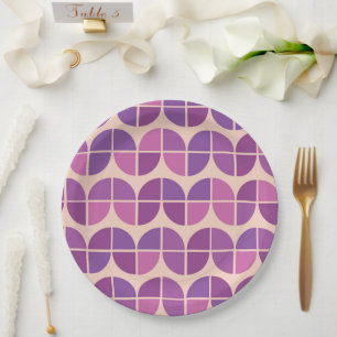 Mid Century Geometric Pink Purple Pattern  Paper Plate