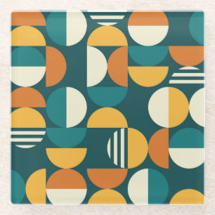 Mid-Century Geometric: Retro Minimalist Design. Glass Coaster