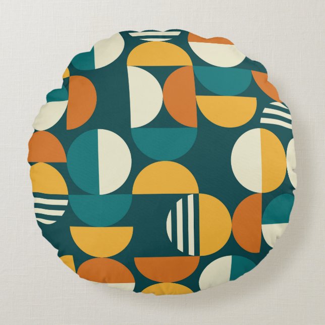 Mid-Century Geometric: Retro Minimalist Design. Round Pillow (Front)