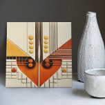 Mid-Century Geometric Symmetry Art Deco Tile<br><div class="desc">This exquisite mid-century modern ceramic tile is a loving homage to the time-honoured Arts and Crafts movement. Expertly crafted in our Barcelona workshop, it features abstract symmetrical shapes and imitates the captivating allure of mid-century modern faux relief tiles. The symmetrical designs echo a harmonious balance, the ideal expression of abstract...</div>