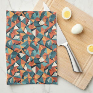 Mid-Century Geometric Teal & Orange Pattern Kitchen Towel