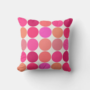 Mid-Century Giant Dots, Fuchsia Pink and Coral Throw Pillow