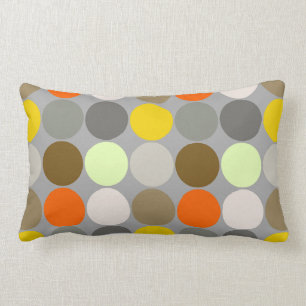 Mid-Century Giant Dots, Grey, Gold and Orange Lumbar Pillow