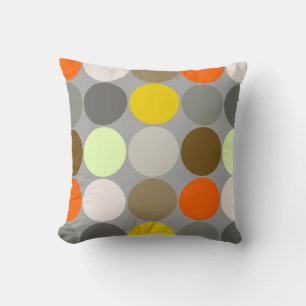 Mid-Century Giant Dots, Grey, Gold and Orange Throw Pillow