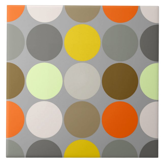 Mid-Century Giant Dots, Grey, Gold and Orange Tile (Front)
