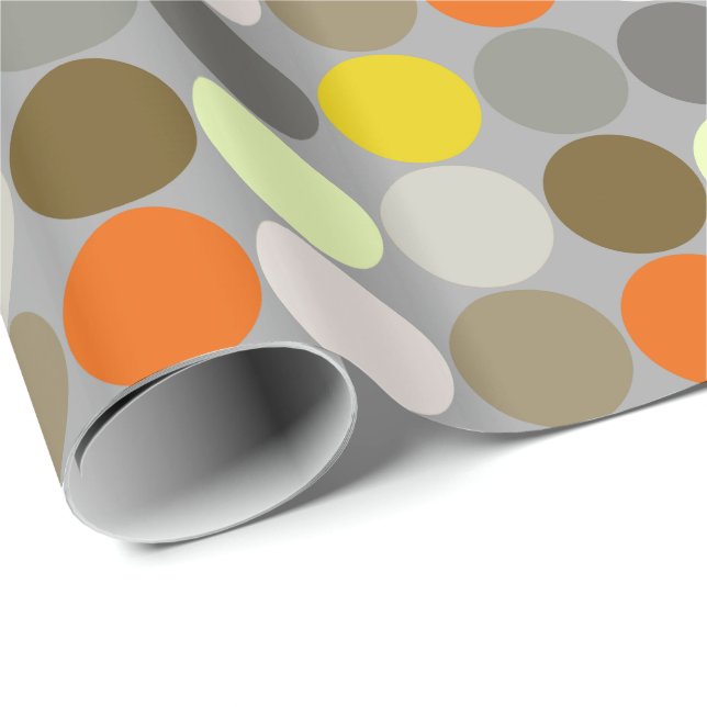 Mid-Century Giant Dots, Grey, Gold and Orange Wrapping Paper (Roll Corner)