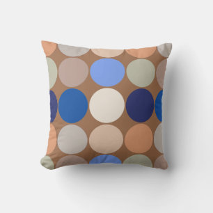 Mid-Century Giant Dots, Taupe, Beige and Blue Throw Pillow