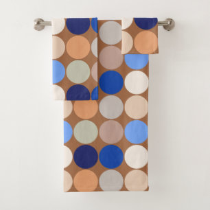 Mid-Century Giant Dots, Taupe Tan, Beige and Blue Bath Towel Set