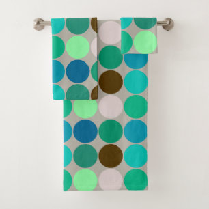 Mid-Century Giant Dots, Turquoise and Gray Bath Towel Set
