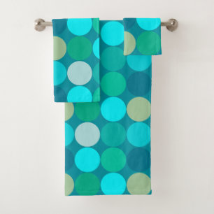 Mid-Century Giant Dots, Turquoise, Aqua &  Beige Bath Towel Set
