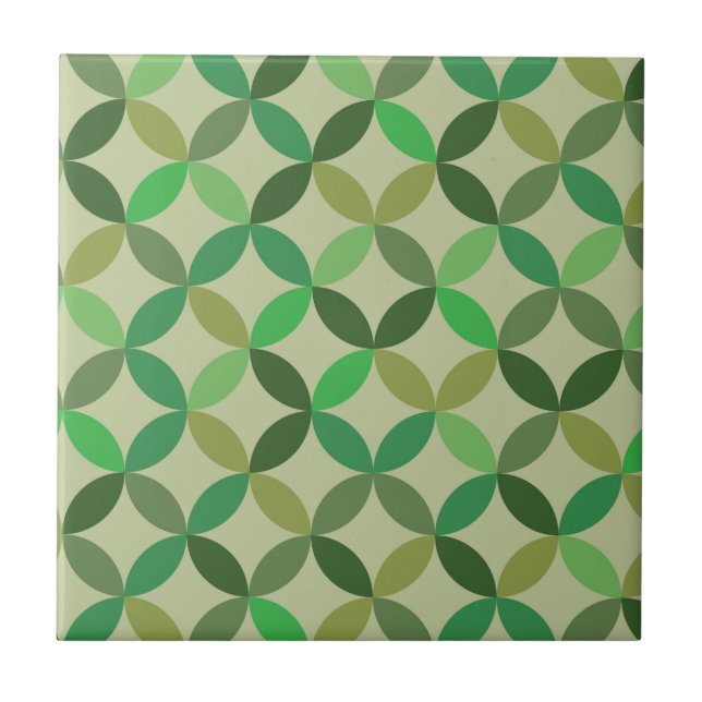 Mid Century Goeometric Circles Olive Lime Green  Tile (Front)