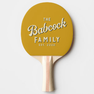 Mid-Century Golden Ochre Retro Family Name & Year Ping Pong Paddle