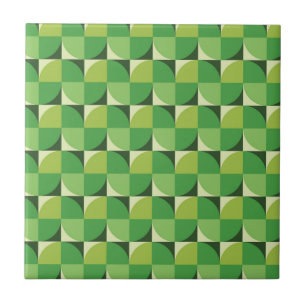 Mid century Green Abstract Shapes on squares Tile