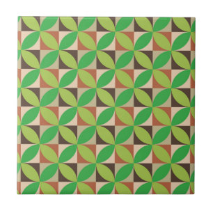 Mid Century Green Geometric circles on squares Tile