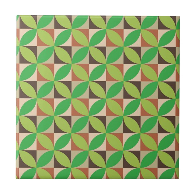 Mid Century Green Geometric circles on squares Tile (Front)