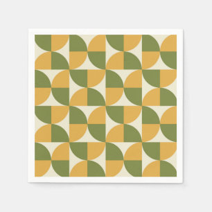 Mid Century Green Mustard yellow Semi Circles Napkin