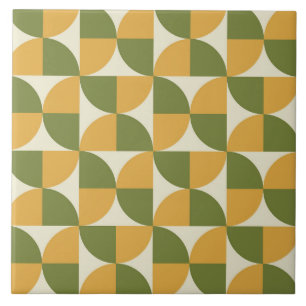 Mid Century Green Mustard yellow  Semi Circles  Tile