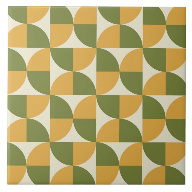 Mid Century Green Mustard yellow  Semi Circles  Tile (Front)