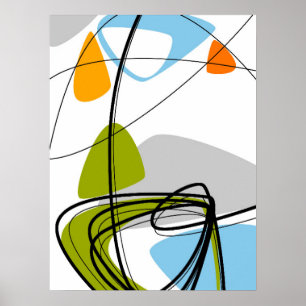 Mid Century Green Orange Modern Abstract Vintage  Poster
