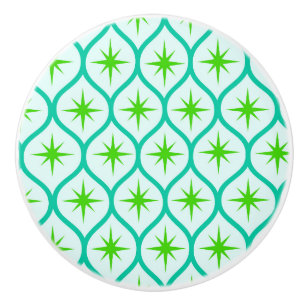 Mid Century Green Starbursts on Ovals Pattern  Ceramic Knob